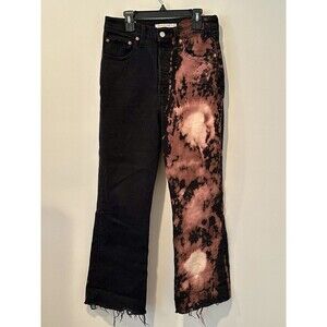 Levi's Ribcage Crop Flare Jeans Black w/ Bleach Distressing Button Fly Sz 27 EUC